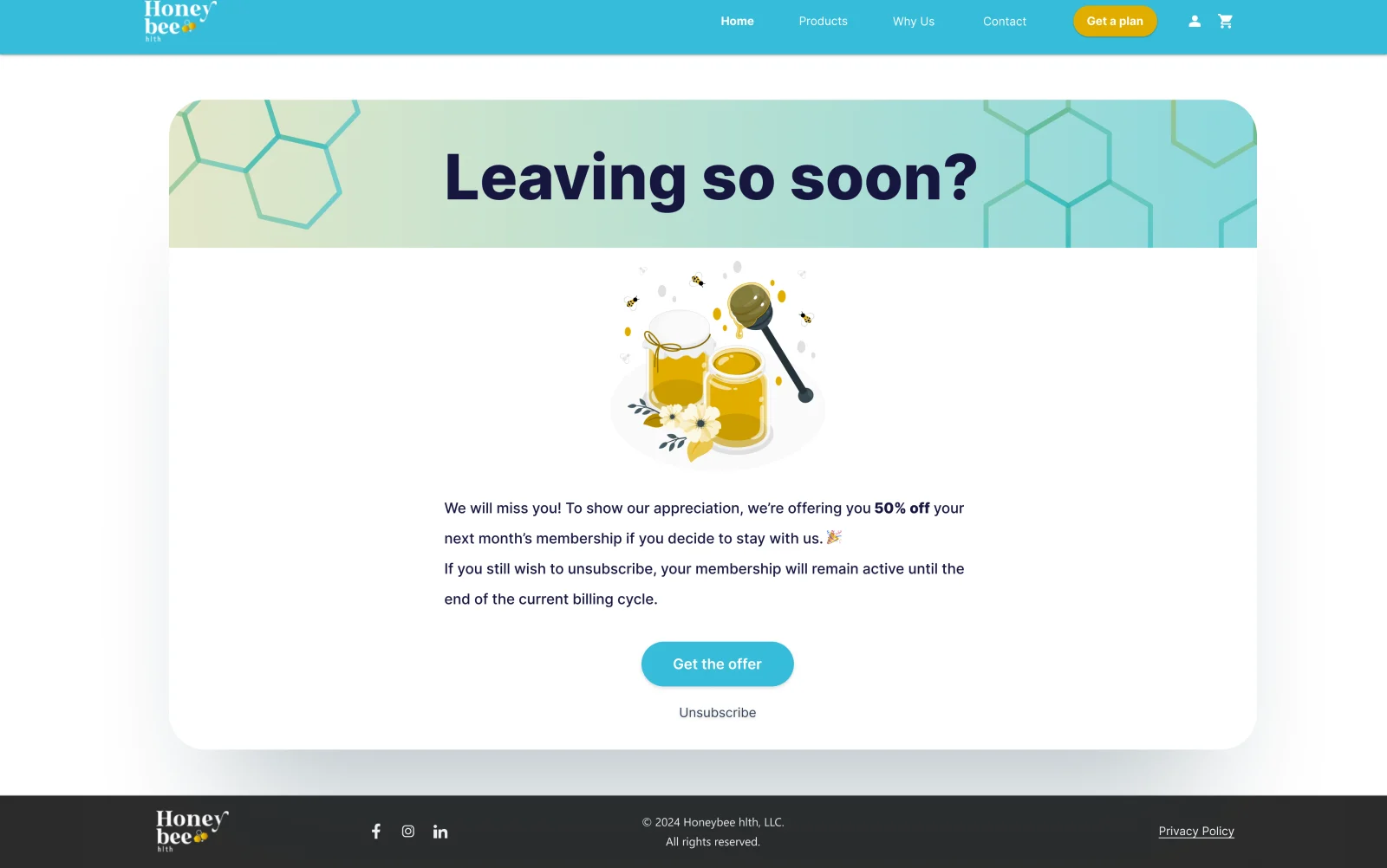 Leaving so soon cancellation page with a discount offer