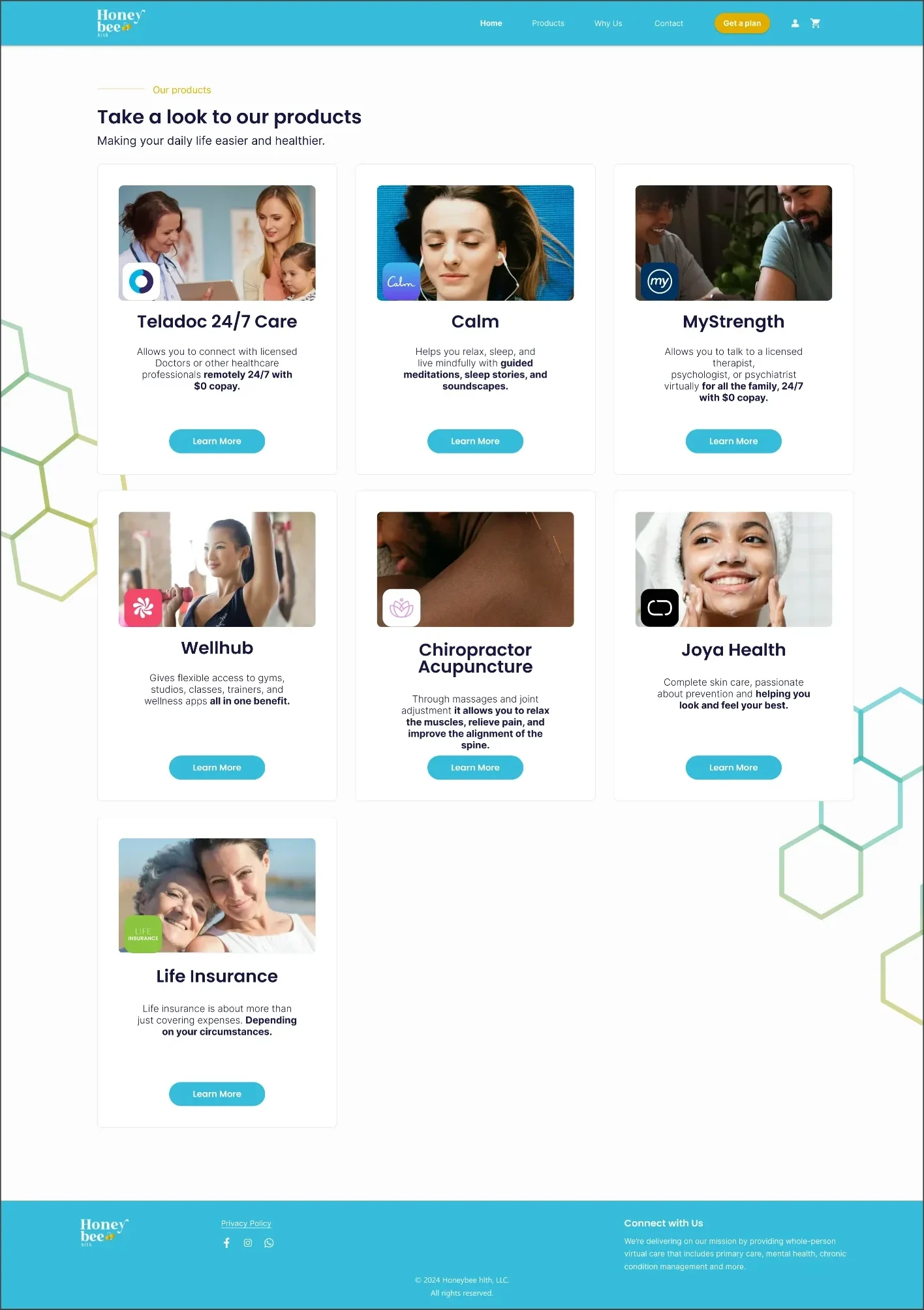 Products page with partner app cards