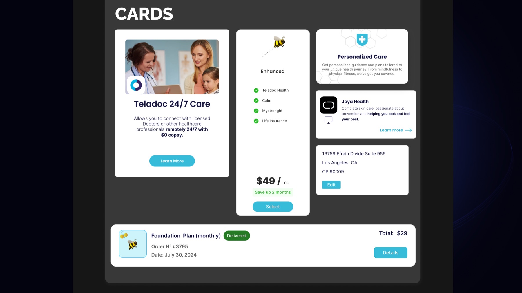 Honeybee Health mobile responsive UI