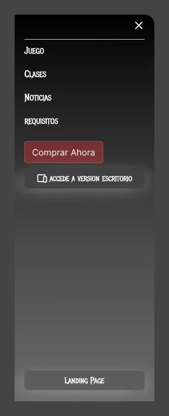 Mobile menu with links between Home and Landing
