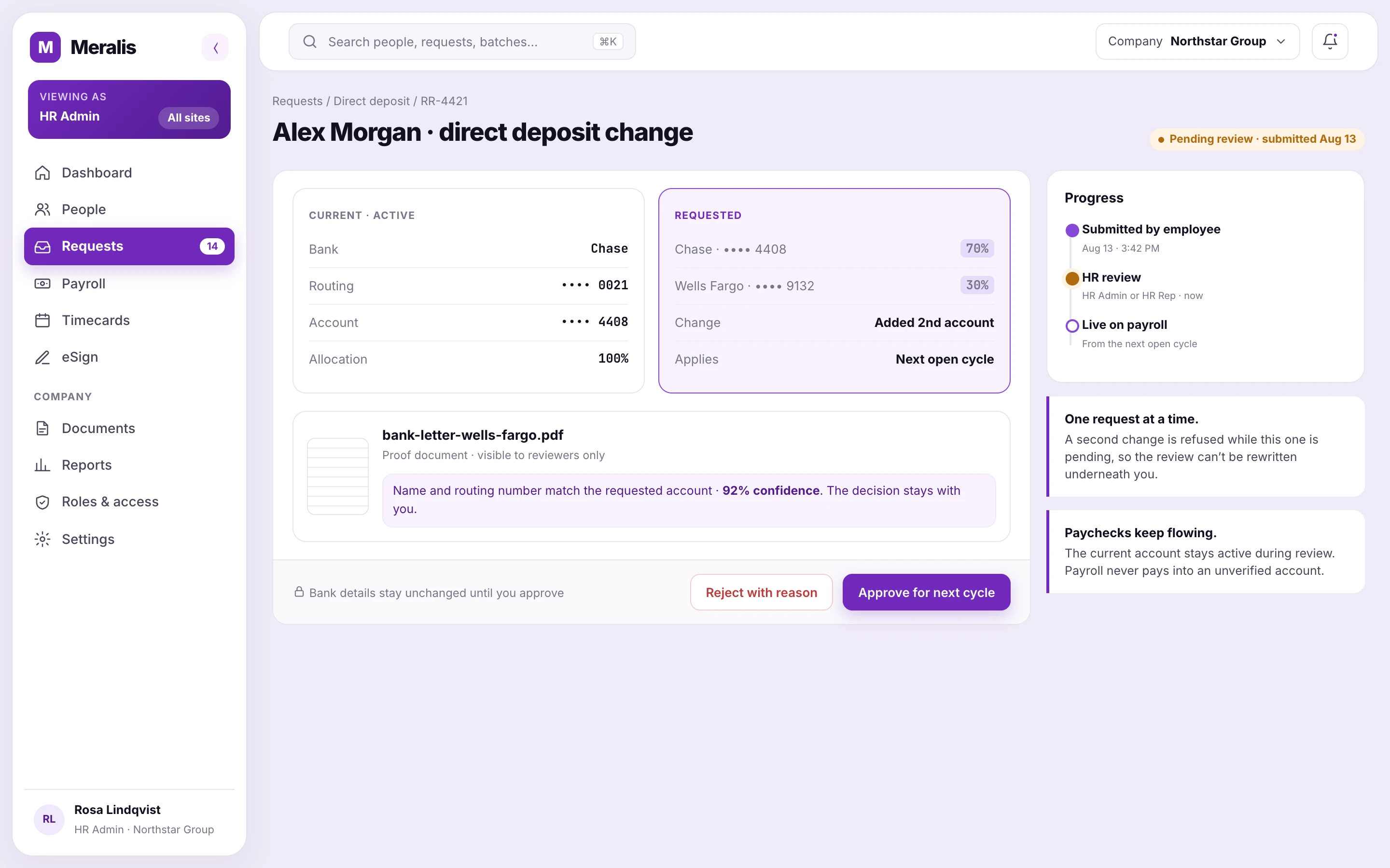 Banking approval comparing current and requested accounts with OCR support