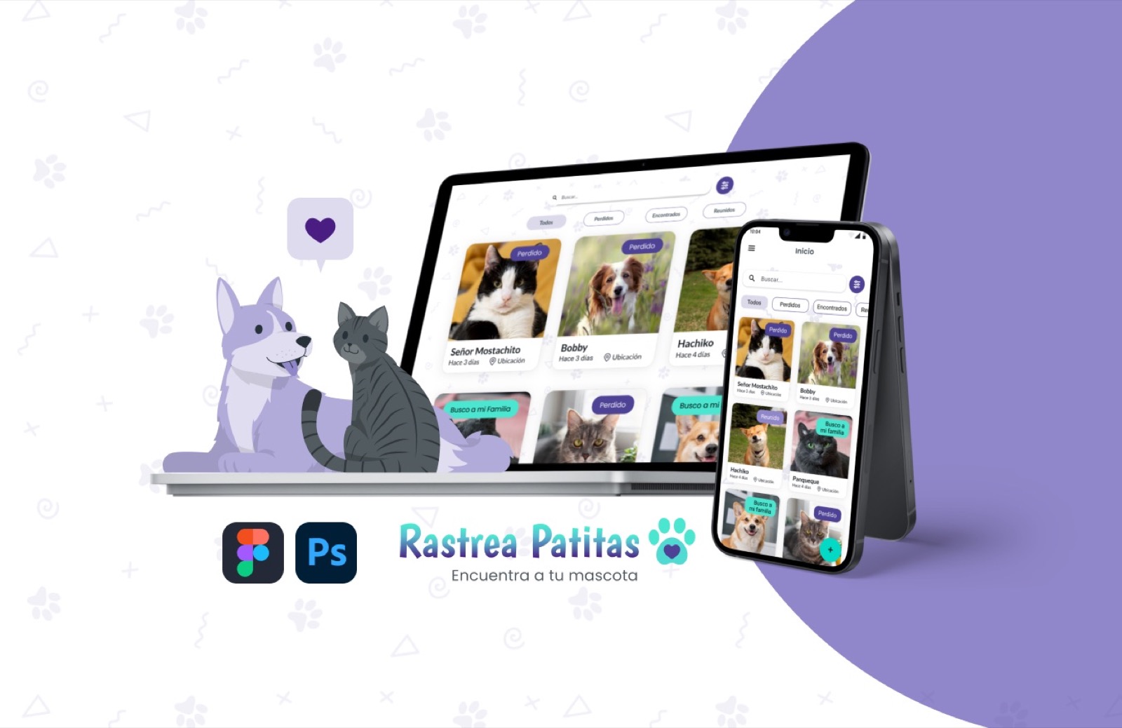 Rastrea Patitas responsive web case study cover